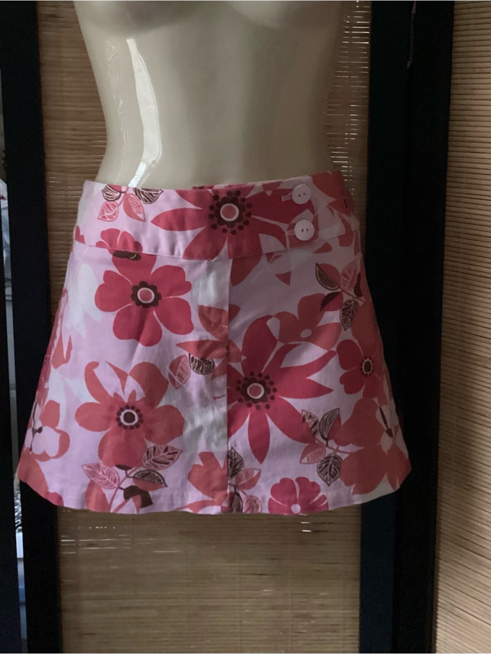 Vintage Y2K mini skirt Charlotte Russe Sz S EUC pink tropical floral stretch